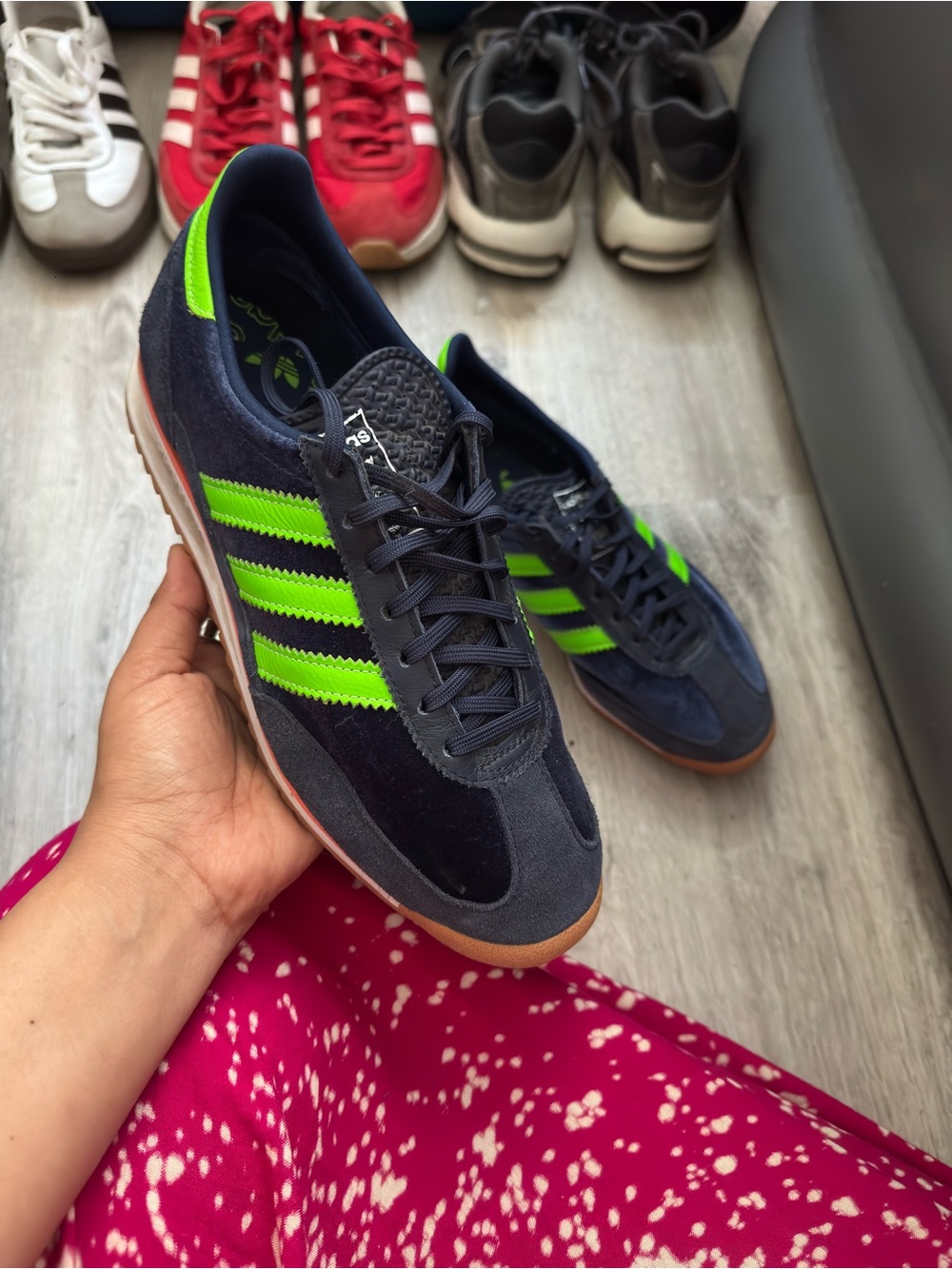 adidas samba Navy Suede Sneakers with Neon Green Three Stripes